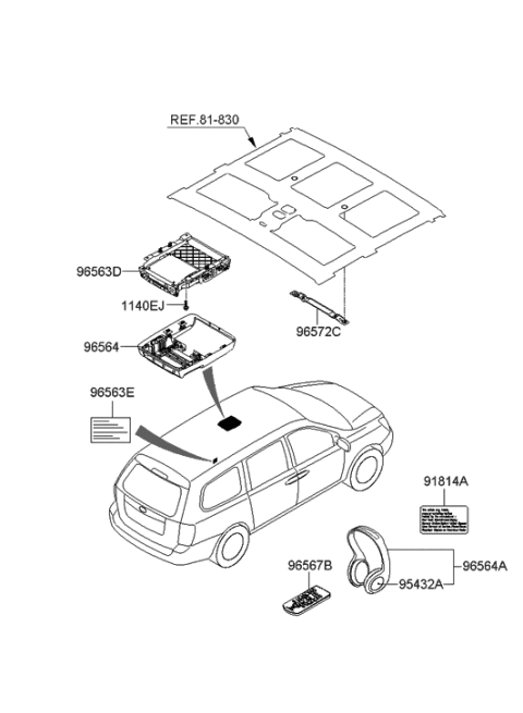 2008 Hyundai Entourage Cover Assembly-Wireless Diagram for 96564-4D000-TW