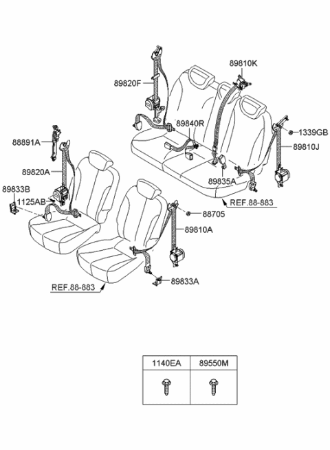 2007 Hyundai Entourage 3Rd Rear Center Seat Belt Assembly Diagram for 89850-4D500-KS