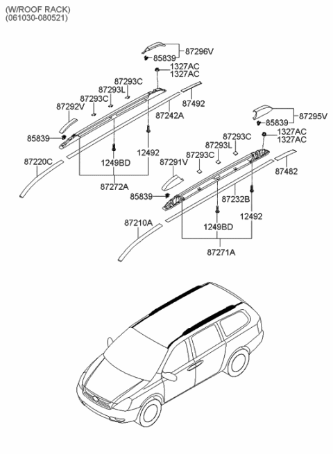 2007 Hyundai Entourage Moulding-Roof Rear,LH Diagram for 87230-4D010