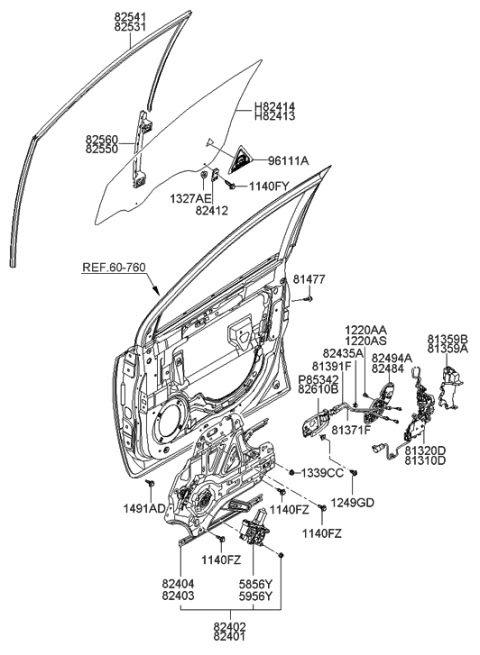 2006 Hyundai Entourage Channel Assembly-Front Door Rear,L Diagram for 82550-4D000