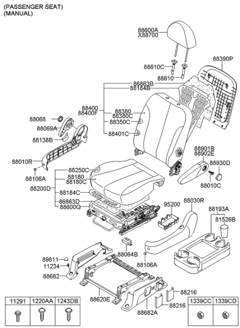2006 Hyundai Entourage Front Right-Hand Seat Back Covering Assembly Diagram for 88460-4J321-CS6