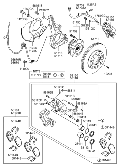2007 Hyundai Entourage CALIPER Kit-Front Brake,LH Diagram for 58180-4DA00