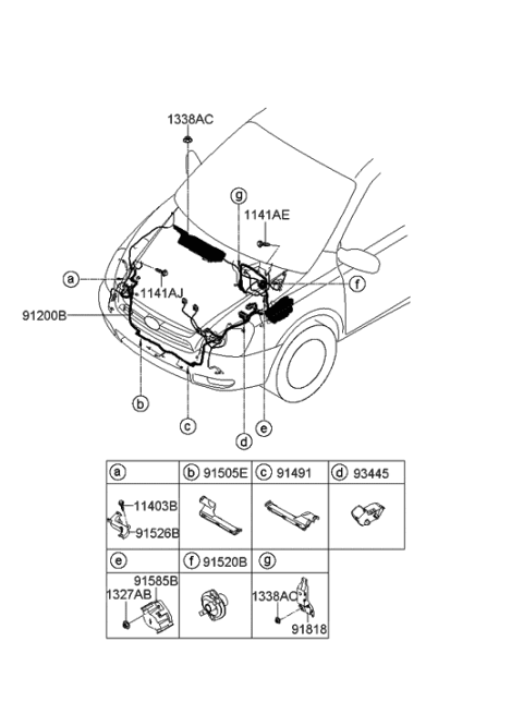 2008 Hyundai Entourage Wiring Assembly-Front Diagram for 91205-4D036