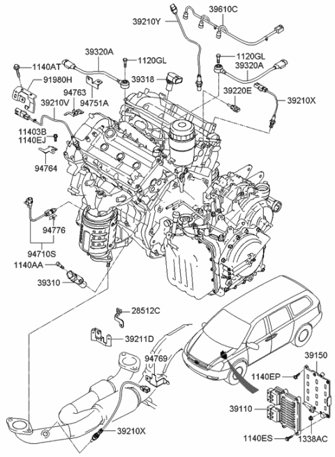 2006 Hyundai Entourage Engine Control Module Unit Diagram for 39110-3C469