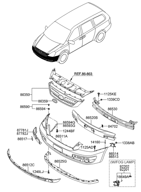 2006 Hyundai Entourage Radiator Grille Assembly Diagram for 86350-4J001