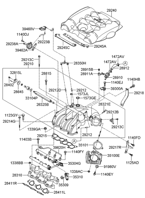 2007 Hyundai Entourage Intake Manifold & Cover-Engine Room Diagram