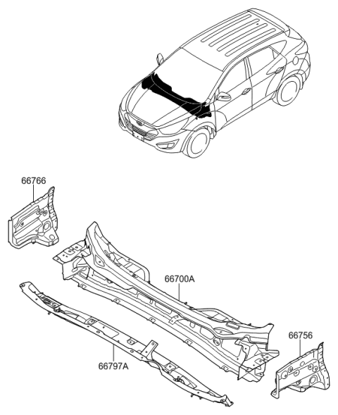2014 Hyundai Tucson Cover Assembly-Cowl Under Diagram for 66797-2S500
