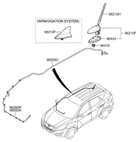 2014 Hyundai Tucson Roof Antenna Assembly Diagram for 96210-2S800-TAK