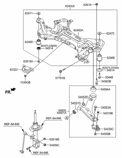 2014 Hyundai Tucson Crossmember Complete-Front Axle Diagram for 62405-2S600