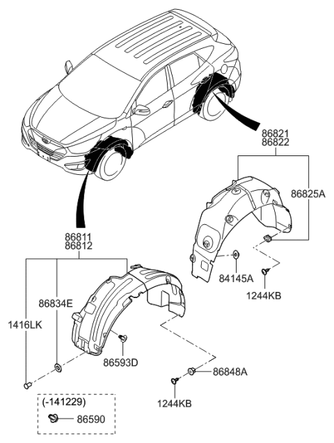 2014 Hyundai Tucson Front Wheel Guard Assembly,Left Diagram for 86811-2S600