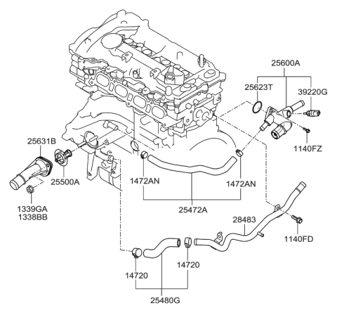 2014 Hyundai Tucson Coolant Pipe & Hose Diagram 1