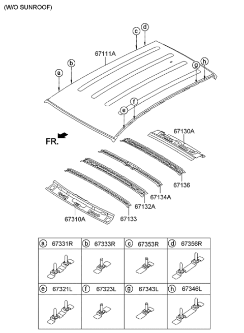 2014 Hyundai Tucson Rail Assembly-Roof Front Diagram for 67121-2S000