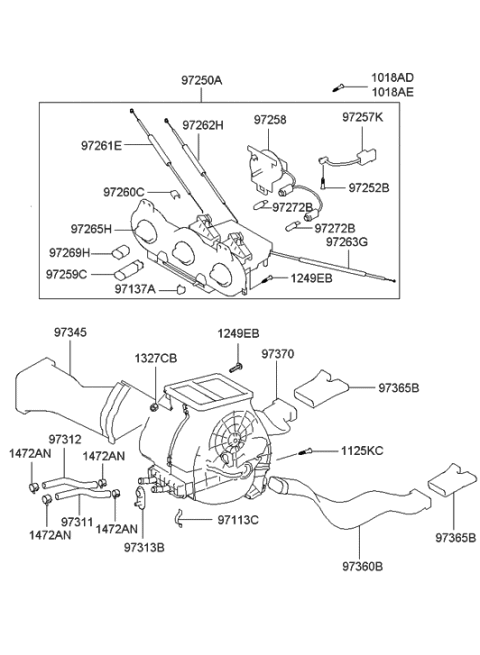 2005 Hyundai Accent Heater System-Control & Duct Diagram