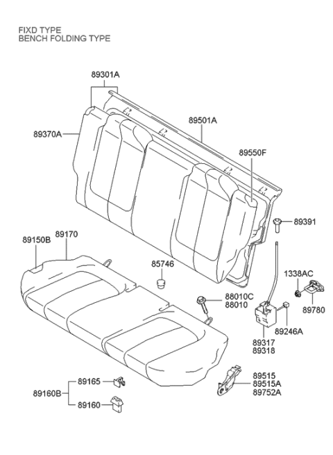 2004 Hyundai Accent Rear Seat Back Cover Diagram for 89360-25010-FDJ