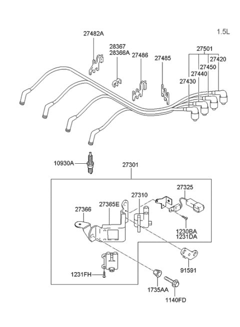2001 Hyundai Accent Spark Plug & Cable Diagram 1