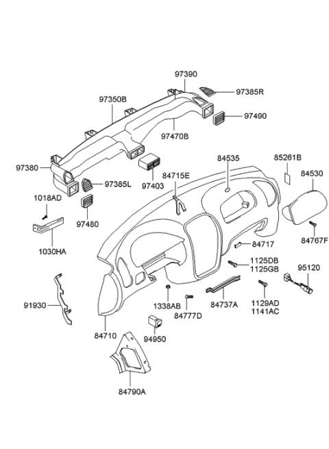 2002 Hyundai Accent Duct Assembly-Side Air Ventilator,LH Diagram for 97480-25101-CA