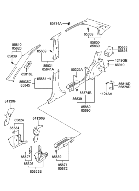 2004 Hyundai Accent Trim Assembly-Rear Pillar RH Diagram for 85860-25170-ZE