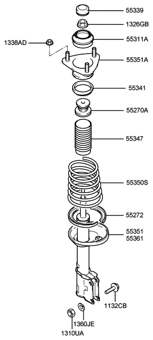 2001 Hyundai Accent Rear Right-Hand Shock Absorber Assembly Diagram for 55360-25501