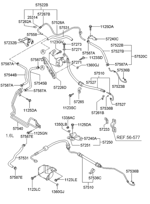 2003 Hyundai Accent Power Steering Hose & Bracket Diagram