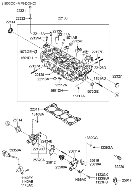 2004 Hyundai Accent Fitting-Water Outlet Diagram for 25611-26100