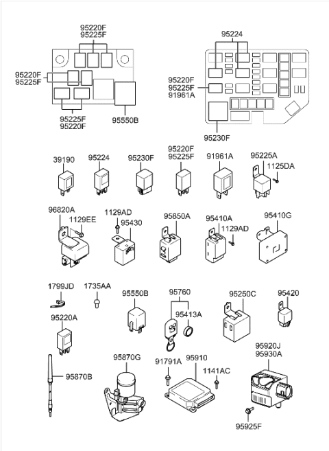 2002 Hyundai Accent ETACS & Bracket Assembly Diagram for 95410-25800