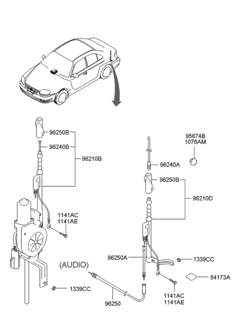 2002 Hyundai Accent Mounting Base Diagram for 96250-25040