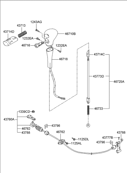 1999 Hyundai Accent Automatic Transmission Lever Cable Assembly Diagram for 46760-25700