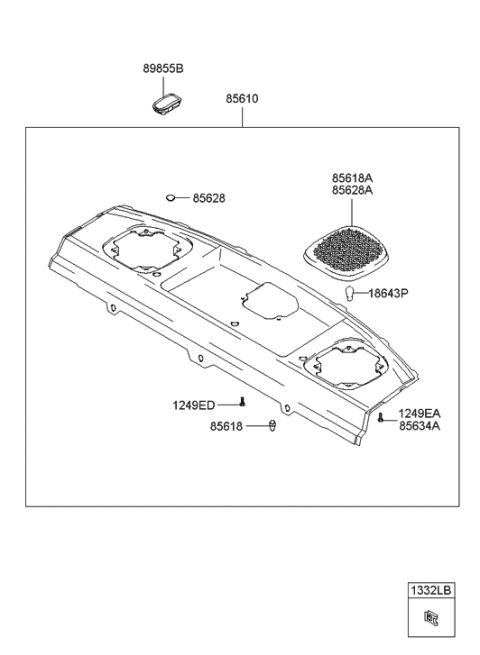 2004 Hyundai Accent Grille-Rear Packag Tray,RH Diagram for 85628-25000-ZE