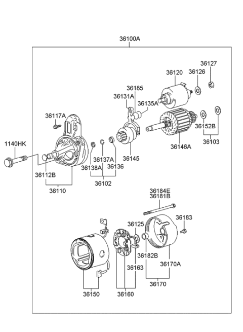 2001 Hyundai Accent Starter Assembly Diagram for 36100-22855