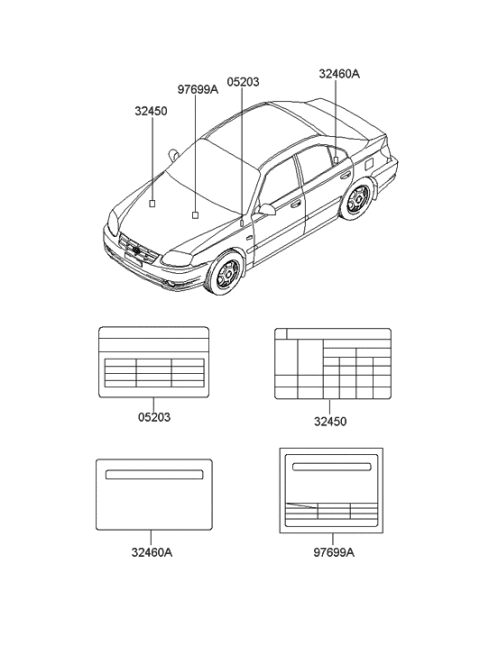 2003 Hyundai Accent Label-Tire Pressure Diagram for 05203-25405