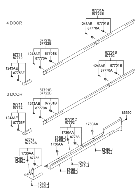 1999 Hyundai Accent Moulding Assembly-Quarter Waist Line,RH Diagram for 87742-25700