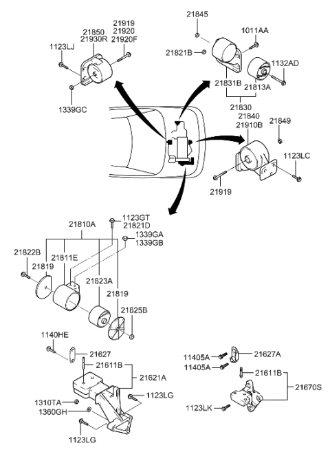2003 Hyundai Accent Engine & Transaxle Mounting Diagram