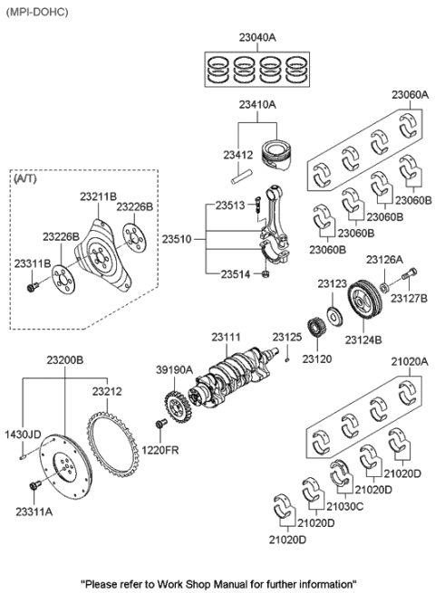 2002 Hyundai Accent Bearing Pair Set-Crank shaft Diagram for 21020-22120