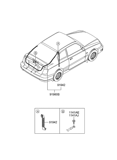 1999 Hyundai Accent Wiring Assembly-Tail Gate Diagram for 91960-25011