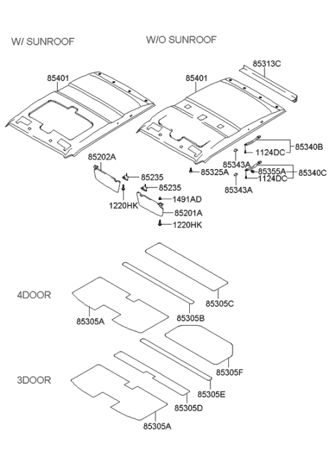 2001 Hyundai Accent Headlining Assembly Diagram for 85301-25576-YL