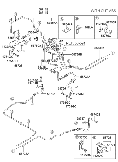 2006 Hyundai Accent Connector Assembly-Brake Fuel Line Diagram for 58723-25000