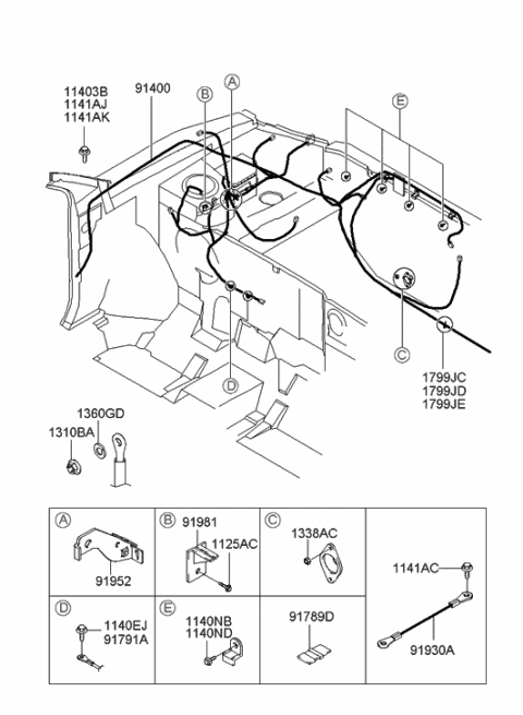 1999 Hyundai Accent Wiring Assembly-Engine Control Module Diagram for 91400-25092