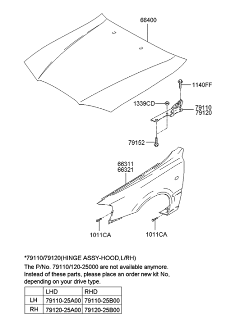 1999 Hyundai Accent Fender & Hood Panel Diagram