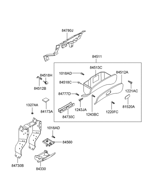 1999 Hyundai Accent Bumper-Glove Box Housing Diagram for 84516-25000