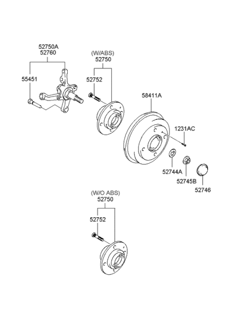 2006 Hyundai Accent Rear Wheel Hub Assembly Diagram for 52710-25100