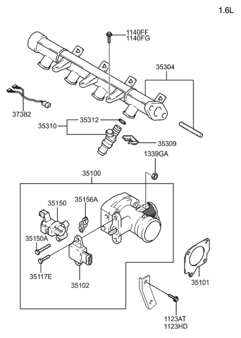 2005 Hyundai Accent Gasket-Throttle Body Diagram for 35101-22601