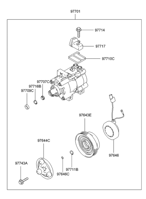 2003 Hyundai Accent Reman A/C Compressor Diagram for 97701-25000-RM