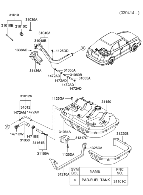 1999 Hyundai Accent Tank Assembly-Fuel Diagram for 31150-25500