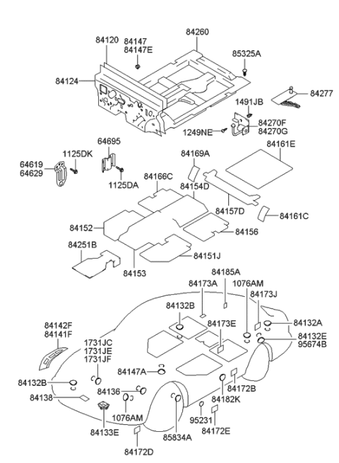 1999 Hyundai Accent Isolation Pad & Floor Covering Diagram