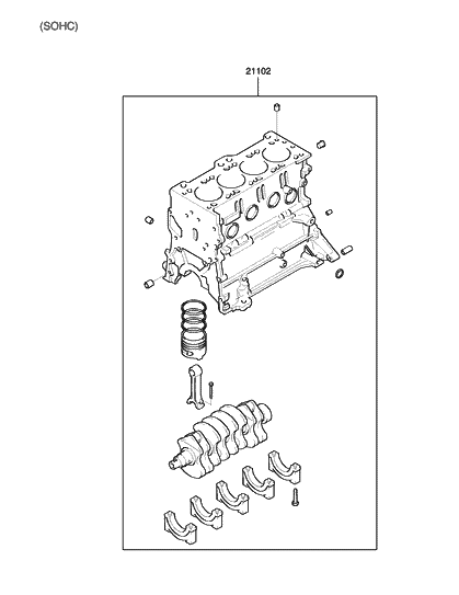 2003 Hyundai Accent Engine Assembly-Short Diagram for 21102-26C00