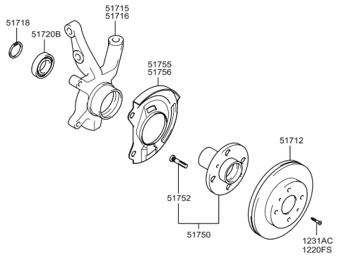 2004 Hyundai Accent Front Wheel Hub Assembly Diagram for 51750-25000