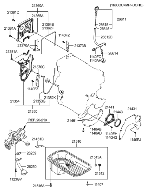 2001 Hyundai Accent Belt Cover & Oil Pan Diagram 2