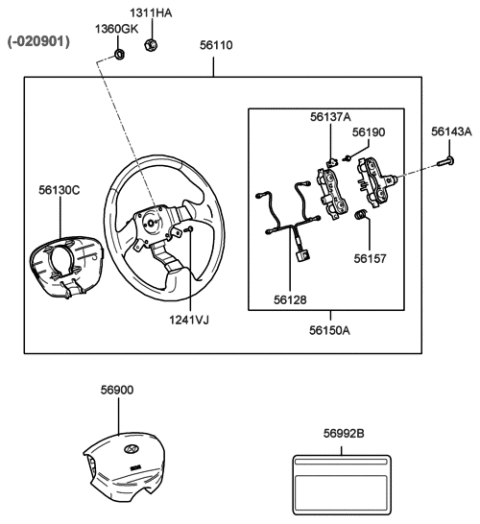 2001 Hyundai Accent Module Assembly-Steering Wheel Air Bag Diagram for 56900-25000-LT