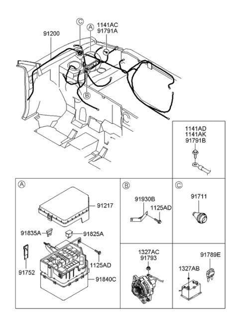 1999 Hyundai Accent Relay And Fuse Box Kit Diagram for 91840-25A00
