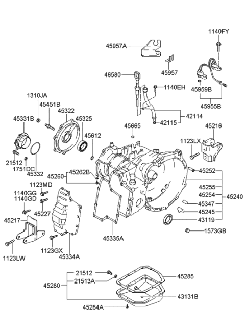2002 Hyundai Accent Case Assembly-Automatic Transaxle Diagram for 45240-22800